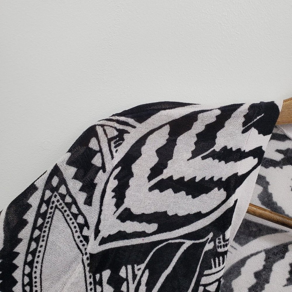 Chico's Womens Black White Open Front Cardigan Sweater Size 2 (L) Ruched Sleeves - Picture 9 of 14